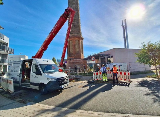50 m Schornstein, Bauwerkserkundung eines Industrieschornsteins