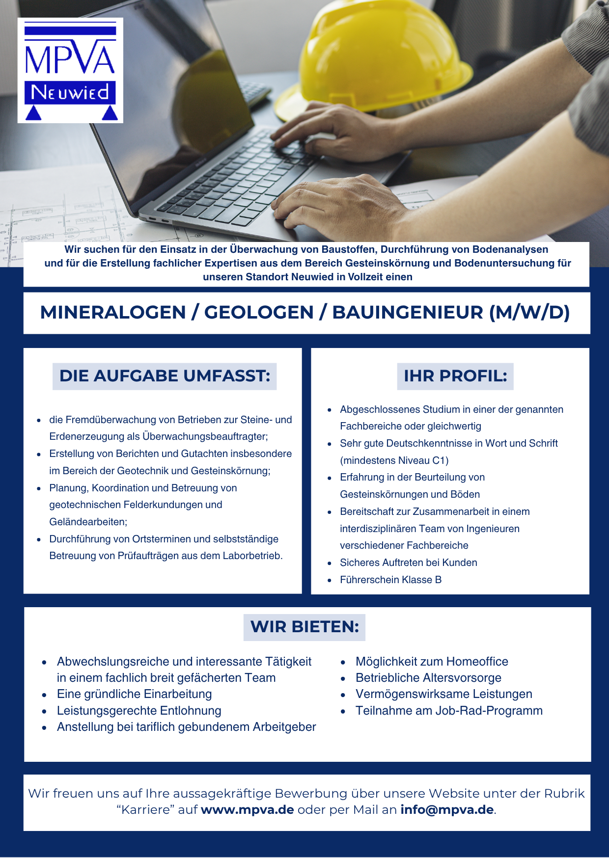 Wir suchen für unseren Standort Neuwied einen Mineralogen / Geologen / Bauingenieur (m/w/d) in Vollzeit. Stellenanzeige Mineraloge / Geologe / Bauingenieur