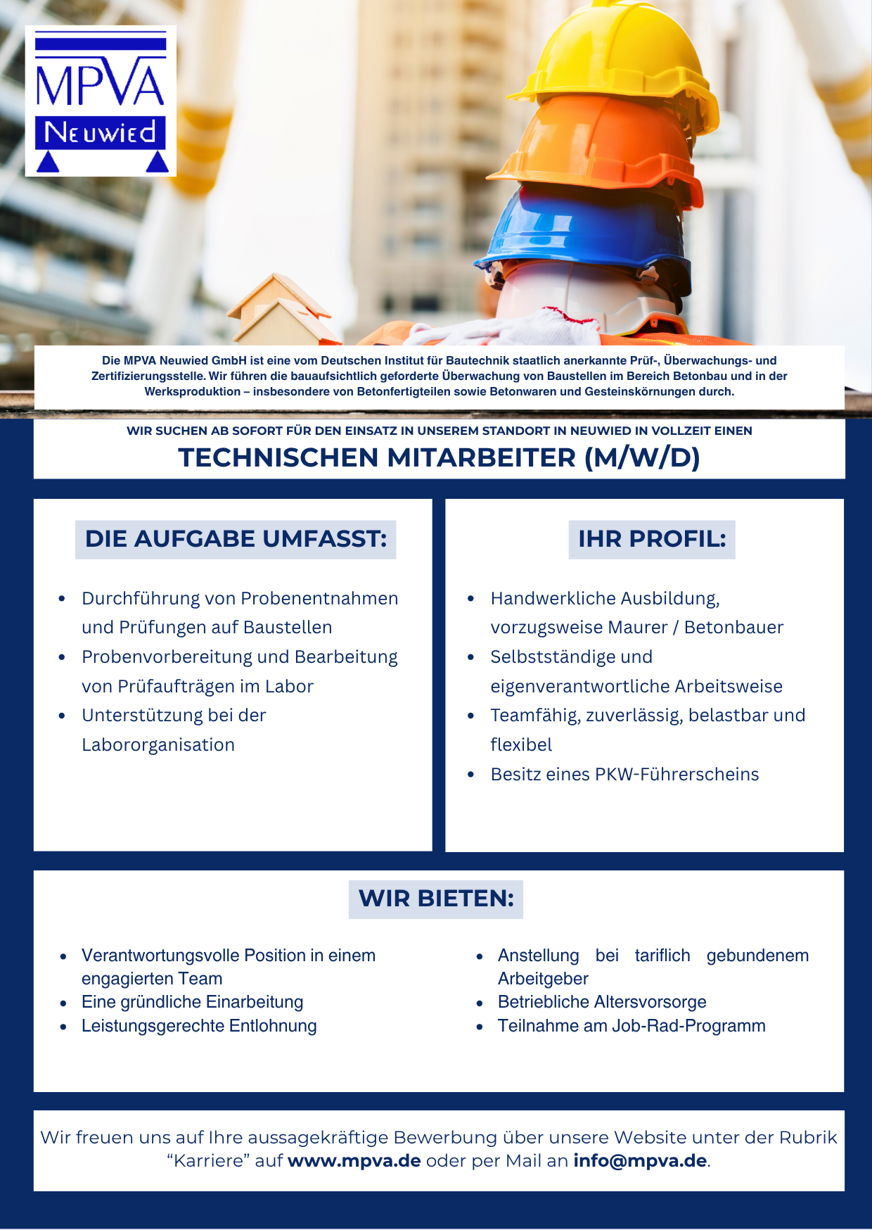 Wir suchen für unseren Standort in Neuwied einen technischen Mitarbeiter (m/w/d)in Vollzeit. Stellenanzeige Technischer Mitarbeiter